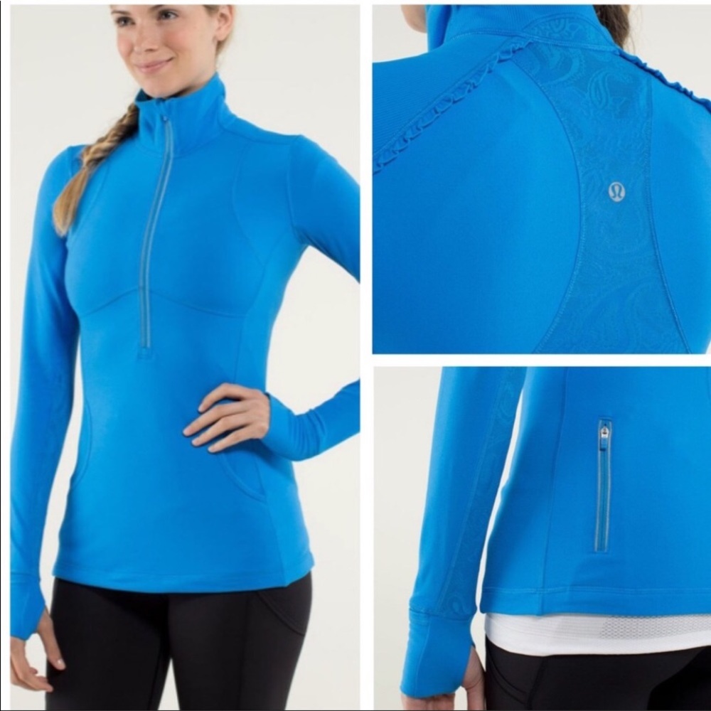 RARE Lululemon 10 Star Runner 1/2 Zip L/S Cornflower Blue RULU Ruffles Mesh - Picture 5 of 16